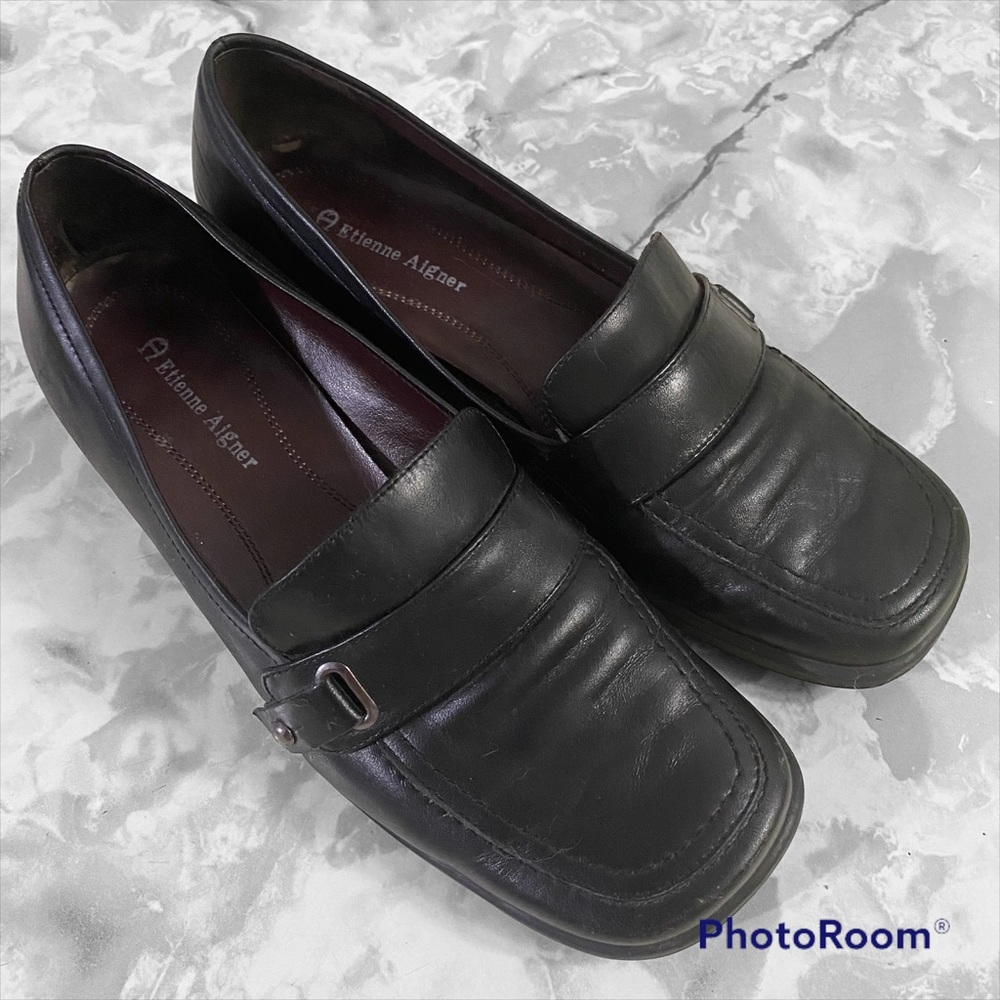 Etienne Aigner Black Leather Loafers